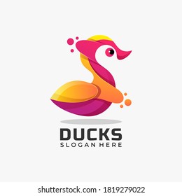 Vector Logo Illustration Duck Gradient Colorful Style.