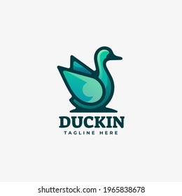 Vector Logo Illustration Duck Gradient Line Art Style.