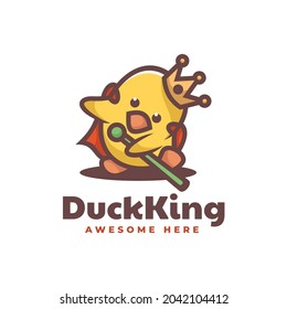 Vector Logo Illustration Duck King Mascot Cartoon Style.