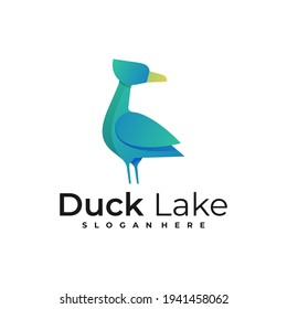Vector Logo Illustration Duck Lake Gradient Colorful Style.