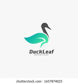 Vector Logo Illustration Duck Leaf Dual Meaning Style