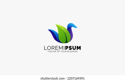 Vector Logo Illustration Duck Leaf Gradient Colorful Style