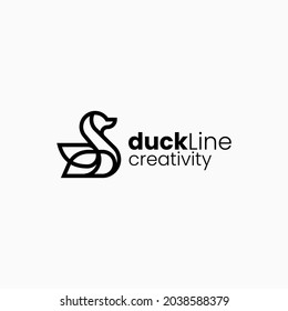 Vector Logo Illustration Duck Line Art Style.