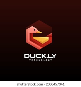 Vector Logo Illustration Duck Low Poly Gradient Style.