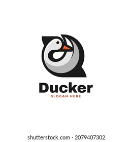 Vector Logo Illustration Duck Simple Mascot Style.