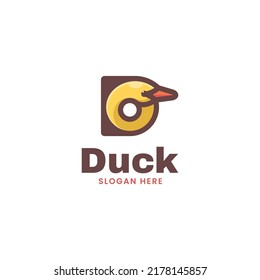 Vector Logo Illustration Duck Simple Mascot Style.