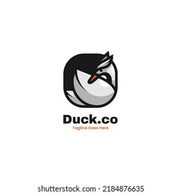 Vector Logo Illustration Duck Simple Mascot Style.