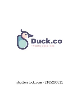 Vector Logo Illustration Duck Simple Mascot Style.