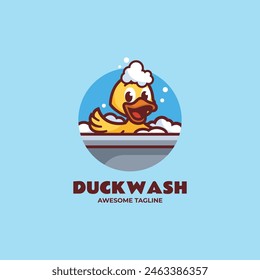 Vector Logo Illustration Duck Wash Mascot Cartoon Style.