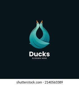 Vector Logo Illustration Ducks Gradient Colorful Style.