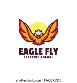 Vector Logo Illustration Eagle Fly Simple Mascot Style.