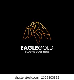 Vector Logo Illustration Eagle Gold Gradient Line Art Style