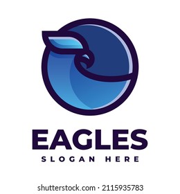 Vector Logo Illustration Eagle Line Art Gradient Colorful Style.