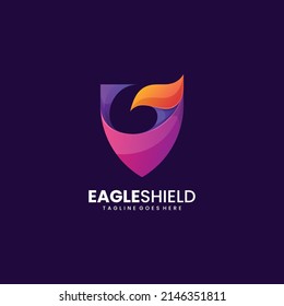 Vector Logo Illustration Eagle Shield Gradient Colorful Style.