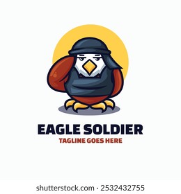 Vector Logo Illustration Eagle Soldier Mascot Cartoon Style