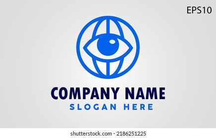 vector logo illustration of the earth and eye icon combined. interpreted as vision and also globality