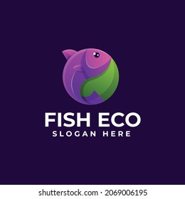 Vector Logo Illustration Earth Fish Gradient Colorful Style.
