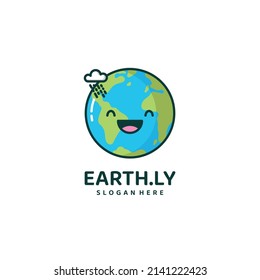 Vector Logo Illustration Earth Mascot Cartoon Style.