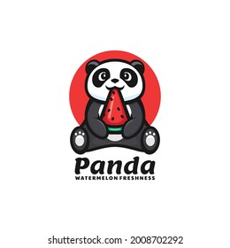 Vector Logo Illustration Eating Panda Mascot Cartoon Style.