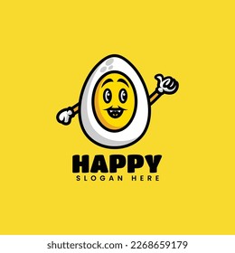 Vector Logo Illustration Egg Mascot Cartoon Style.