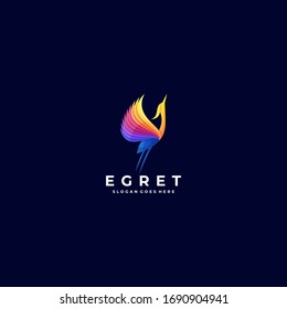 Vector Logo Illustration Egret Gradient Colorful.