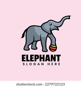 Vector Logo Illustration Elephant Cartoon Style.