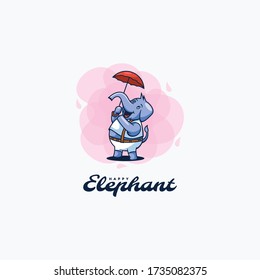 Vector Logo Illustration. Elephant Cute Cartoon Style.