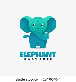 Vector Logo Illustration Elephant Gradient Colorful Style.