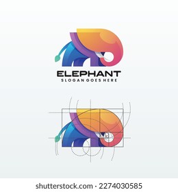 Logo del vector Ilustración Estilo de color del gradiente del elefante