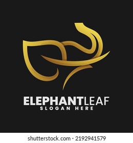 Vector Logo Illustration Elephant Leaf Gradient Line Art Style.