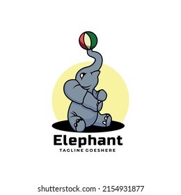 Vector Logo Illustration Elephant Mascot Cartoon Style.