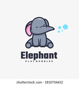 Vector Logo Illustration Elephant Simple Mascot Style.