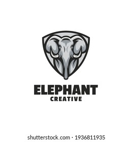 Vector Logo Illustration Elephant Simple Mascot Style.