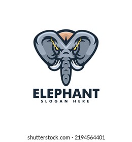 Vector Logo Illustration Elephant Simple Mascot Style.