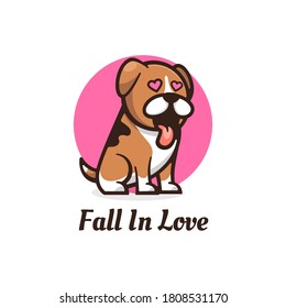 Vector Logo Illustration Fall In Love Simple Mascot Style.