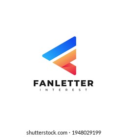 Vector Logo Illustration Fan Letter Gradient Colorful Style.