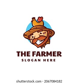 Vector Logo Illustration Farmer Mascot Cartoon Style.