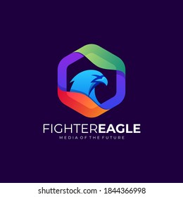 Vector Logo Illustration Fighter Eagle Gradient Colorful Style.