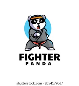 Vector Logo Illustration Fighter Panda Mascot Cartoon Style.