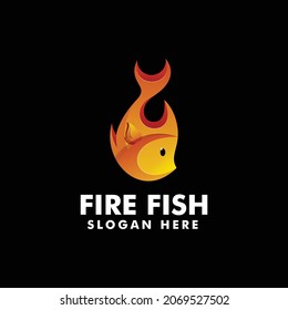 Vector Logo Illustration Fire Fish Gradient Colorful Style.