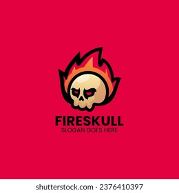Vector Logo Illustration Fire Skull Gradient Colorful Style