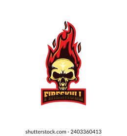 Vector Logo Illustration Fire Skull E- Sport and Sport Style.