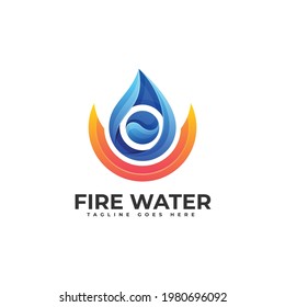 Vector Logo Illustration Fire Water Gradient Colorful Style.