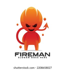 Vector Logo Illustration Fireman Gradient Colorful Style