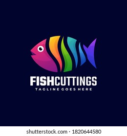 Vector Logo Illustration Fish Cutting Gradient Colorful Style.