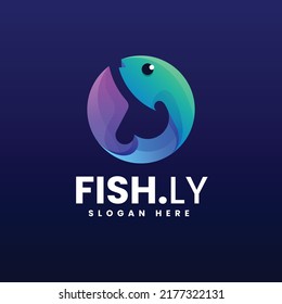 Vector Logo Illustration Fish Gradient Colorful Style.