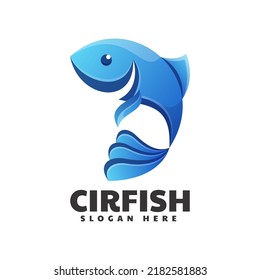 Vector Logo Illustration Fish Gradient Colorful Style.