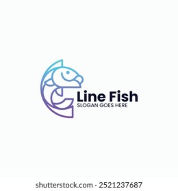 Estilo de arte da linha do gradiente do peixe da ilustração do logotipo do vetor