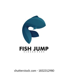 Vektorlogo Illustration Fisch Jump Farbenstil.