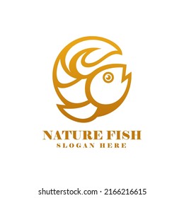 Vector Logo Illustration Fish Line Art Style.